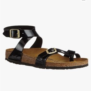 Birkenstock Women's Yara Sandals, Black Patent Gold